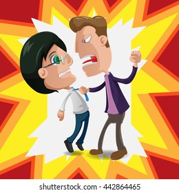 Two Man Intimidate Fight Cartoon Vector