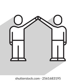 two man joining hands in air icon, team concept, linear, vector illustration