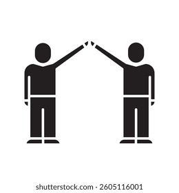 two man joining hands in air icon, team concept, linear, vector illustration