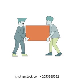 Two Man Lifting Box Flat Design Illustration