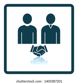 Dos Hombres Haciendo Icono De Trato. Diseño de reflexión de sombra cuadrada. Ilustración vectorial.