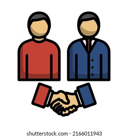 Dos Hombres Haciendo Icono De Trato. Contorno de negrita editable con diseño de relleno de color. Ilustración vectorial.