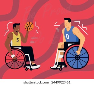 two man play Wheelchair basketball illustration 
