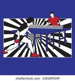 dos hombres jugando al ping pong deporte en el diseño de ilustración vectorial