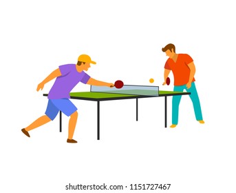 two man playing table tennis isolated vector graphic