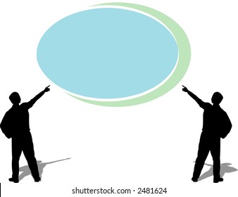 Two man pointing at an empty logo for your text - editable colors,scalable vector - illustration