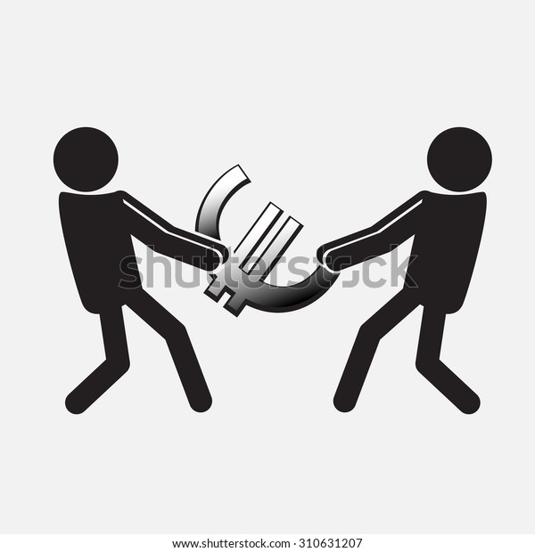 Two Man pulling a money symbol,  Money
concept illustration
