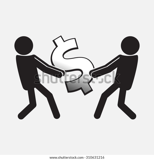 Two Man pulling a money symbol,  Money
concept illustration