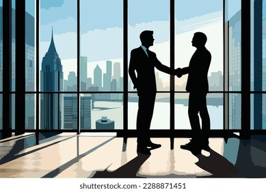 Two Man Shake Hands in Office Building Vector Art