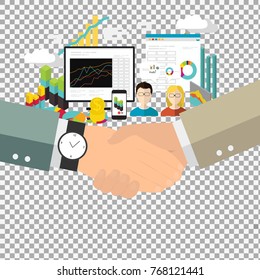 Two man shaking hands on transparent background. Agreement, business deal vector concept. - stock vector