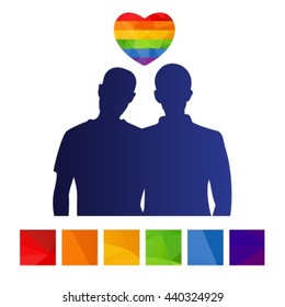 Two man silhouette with multicolored elements and heart.