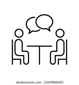 Dos hombres se sientan juntos y hablan, comparten idea, discuten. Entrevista laboral, icono de la gente hablando. Proyecto de negocio. ilustración vectorial. Diseño en fondo blanco. EPS10