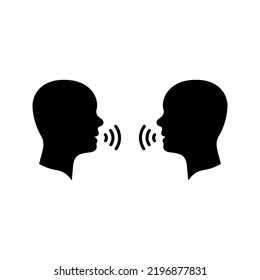 Two Man Talk Silhouette Icon. People Face Head in Profile Speak Pictogram. Person Conversation Speech Black Icon. Communication Discussion. Isolated Vector Illustration.