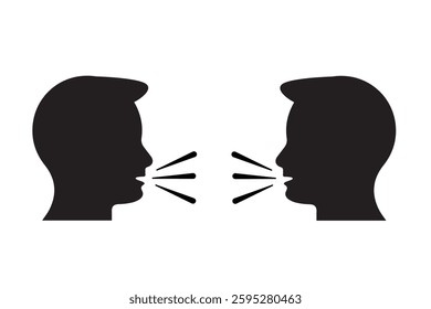 Two Man Talk Silhouette Icon. People Face Head in Profile Speak Pictogram. Person Conversation Speech Icon. Communication Discussion.