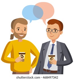 Two man talking. Meeting of friends or colleagues. Vector illustration