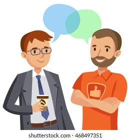 Two Man Talking. Meeting Of Friends Or Colleagues. Vector Illustration