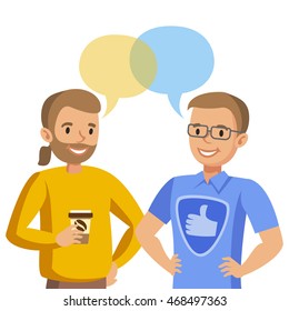 Two man talking. Talk of friends or colleagues. Vector illustration