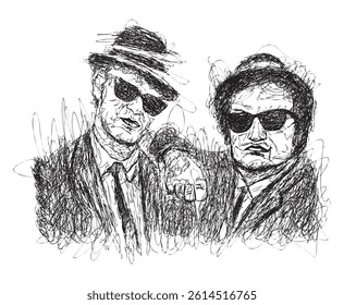 Two man vector illustration, pencil effect drawing