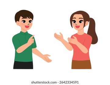 two man and woman talking together, conversation about male and female illustration