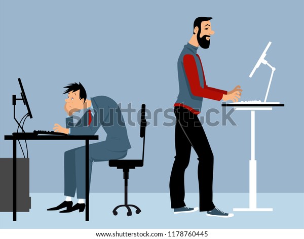 Two Man Working Office On Computers Stock Vector Royalty Free