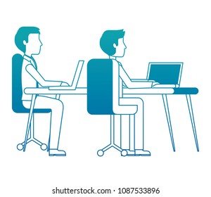 two man working in workplace desk and computer