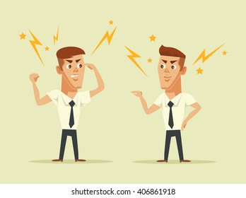 Two managers quarrel with each other. Vector flat cartoon illustration