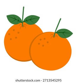 Dos naranjas mandarinas con hojas verdes ilustradas en un estilo plano simple