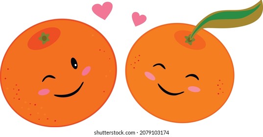 Two mandarins in love. Vector illustration.
