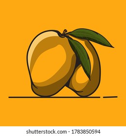 two mango with leaf still attach on it in orange background