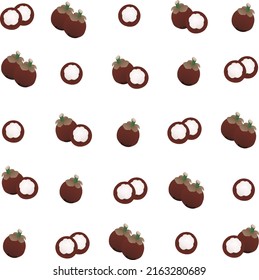 Two mangosteen fruit shapes, one whole and the other open, are arranged randomly but the same fruit shape makes a diagonal line