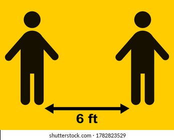 Two mans  keep distance for 6 feet centimeters on yellow background,social distancing concept, health protection concept, cover mouth to prevent virus, pollution, vector illustration.