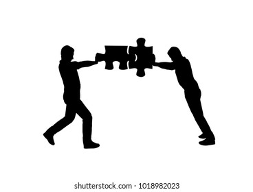 Two mans push puzzle illustration