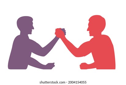 Two man's silhouette strugling armrestling sport, vector