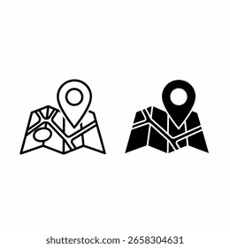 Dos iconos de mapa, uno delineado y otro sólido, ambos con pines de ubicación.