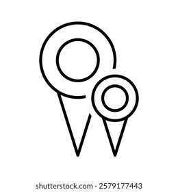 Two map pins, linked together, representing paired locations. Vector illustration.