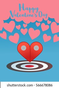 Two map pointer combine to heart symbol shape and sticky on target concept illustration for valentine greeting card