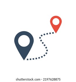 two map points and path from one to other, we have moved pictogram, navigation flat vector icon