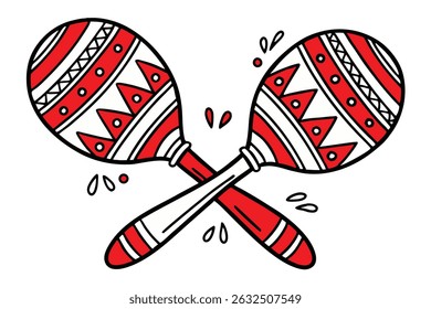 two maracas crossed at the handles. The maracas should display vibrant decorative patterns.