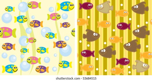Two marine seamless backgrounds with exotic fish