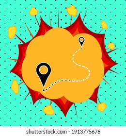 Two marker and dotted line, pop art explosion, vector illustration