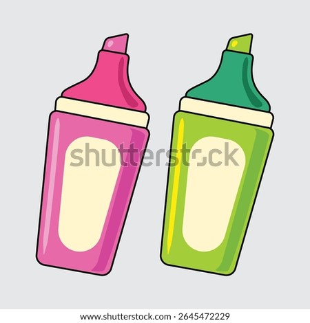 A Two Markers in Pink and Green colors cartoon illustration isolated on a light background