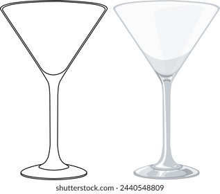 Two martini glasses, one outlined and one shaded.