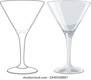 Dos vasos de martini, uno con contorno y otro sombreado.