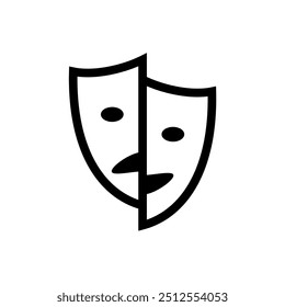 Two mask character logo. Smiling mask and angry mask. As a logo for software or face filter application. Twin masks with different characters