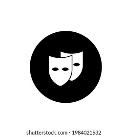 Zwei Maskensymbole kreisen um schwarz bearbeitbare Farbe. Kartenmarkierungstheater-Symbol.Theatersymbol