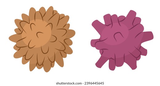 Two massager balls with different textures. Self-massage and relaxation. Stimulation of nerve endings and energy points on the body. Vector illustration.