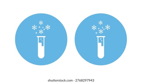 Two matching icons show a test tube with liquid and snowflakes, representing a winter or cooling chemical process.