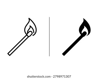 Two matchsticks with flames one with line art and the other with solid fill