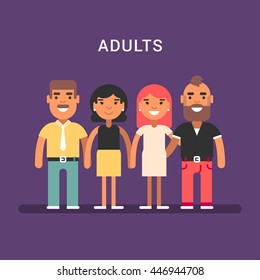 Two mature couples. Men and women. Colored flat vector illustration 