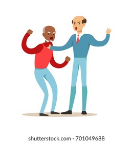 Two mature men characters fighting and quarelling, negative emotions concept vector Illustration